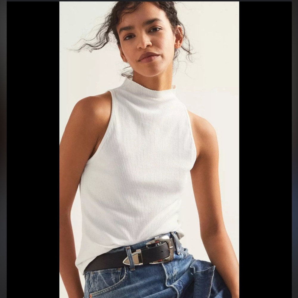 Anthropologie White Fitted Sleeveless Tank Top